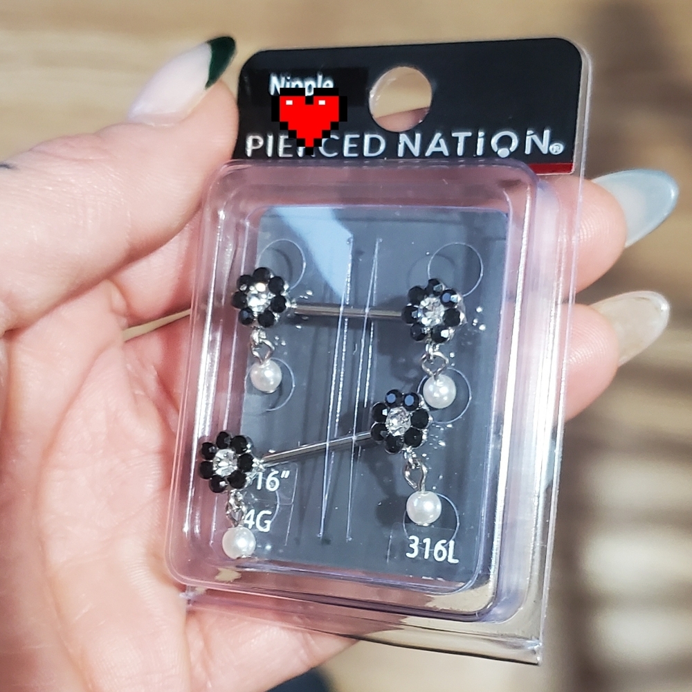 NEW Pierced Nation Black and White Flower Earrings
